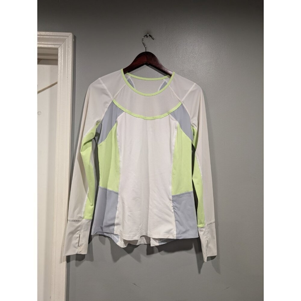 Lululemon Trail Bound Colorblock Long Sleeve Shirt Top White & Clear Mint Sz 10